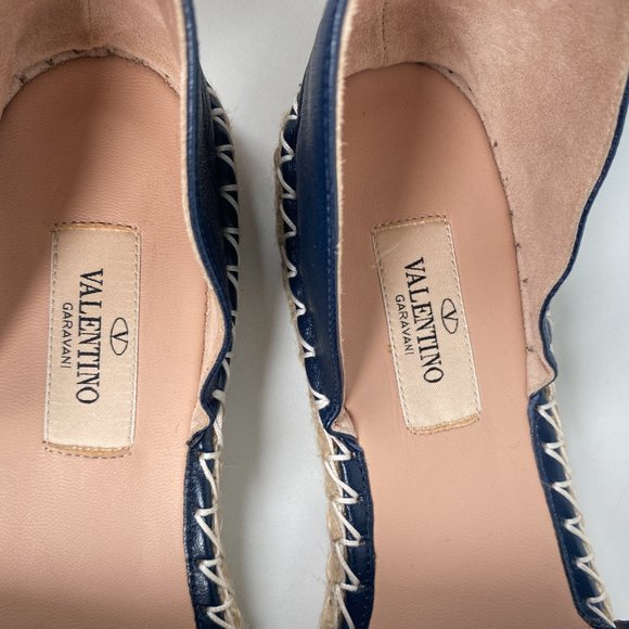 VALENTINO GARAVANI - ROCKSTUD NAVY BLUE LEATHER ESPADRILLES - SZ 38 - Picture 5 of 10